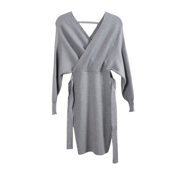 Crossover V-neck Mini Sweater Dress - Picture 3 of 15